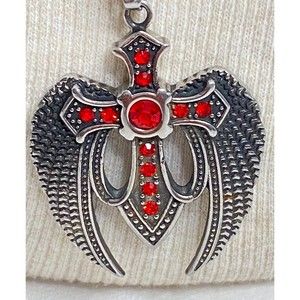 Mens Chain And Pendant Stainless Steel Angle Wings Red lab Created Stones